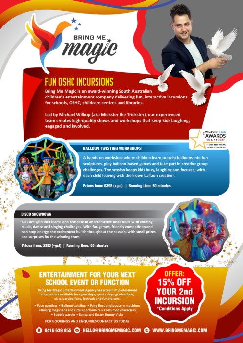 Programs, workshops and performances for OSHC and schools in South Australia - Bring Me Magic
